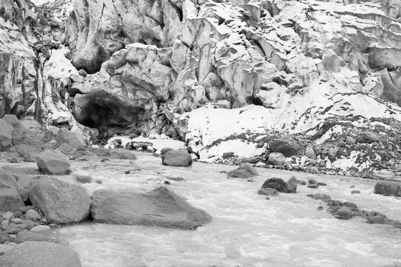 River Bhagirathi emerging from Gangotri glacier at Gaumukh in Uttarkashi district, Uttarakhand